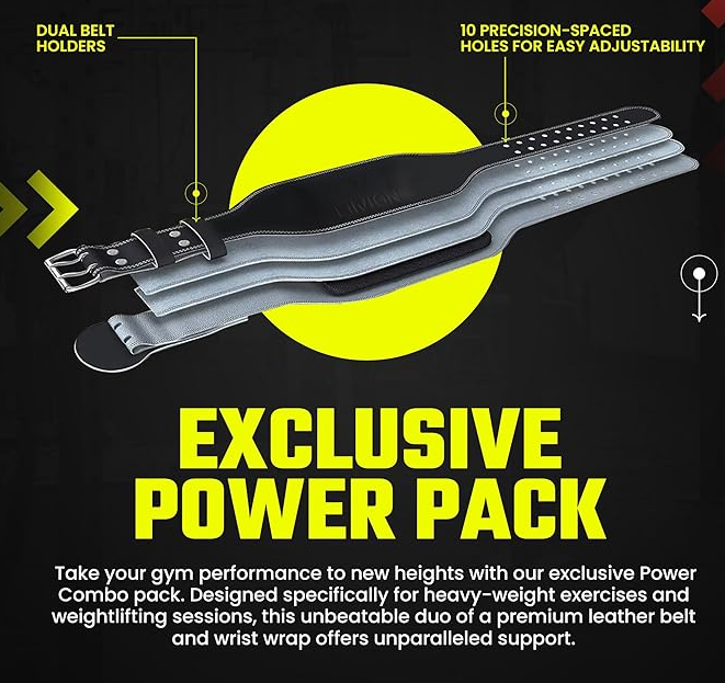 Genuine Leather Weight Lifting Belt with Free Wrist Wraps, 6-Inch Wide Gym Belt for Men & Women - Yalz Store