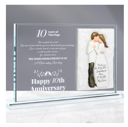 Dofunings 10th Wedding Anniversary Crystal Plaque Gifts for Parents Couple, Happy Anniversary Couple Figurine for Him Her, 10 Years of Marriage Crystal Decoration Keepsake Gift - Yalz Store