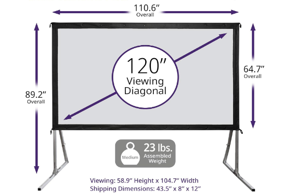 120-Inch Outdoor & Indoor Projector Screen – 16:9 Foldable Portable Screen for Front and Rear Projection – 4K/8K Ultra HD, HDR, Active 3D Ready – Yard Setup, Home Theater, Events - Yalz Store