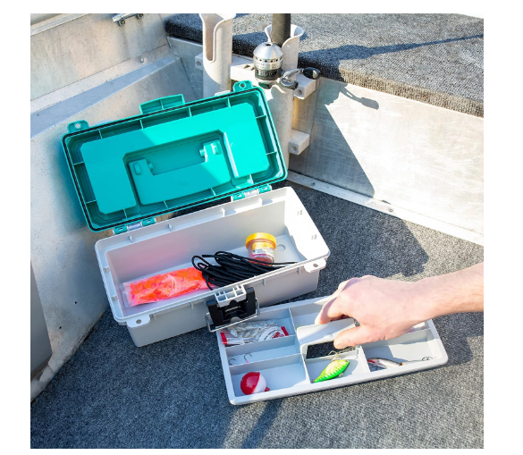 13-Inch Fishing Tackle Box, Portable Plastic Storage Organizer with Secure Latch, Teal/Gray - Yalz Store