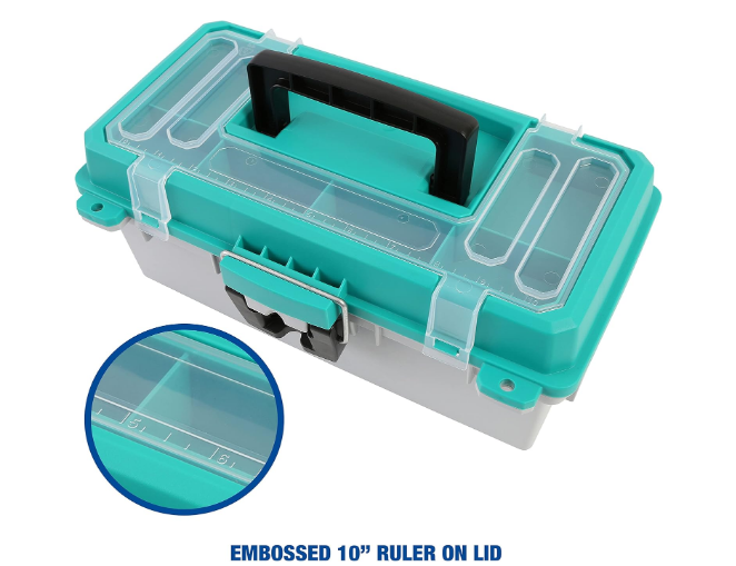 13-Inch Fishing Tackle Box, Portable Plastic Storage Organizer with Secure Latch, Teal/Gray - Yalz Store