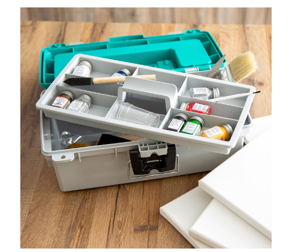 13-Inch Fishing Tackle Box, Portable Plastic Storage Organizer with Secure Latch, Teal/Gray - Yalz Store