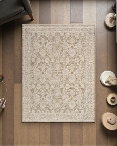 Vintage Ivory Mocha Area Rug – 10' × 13' – Classic Woven Design - Yalz Store