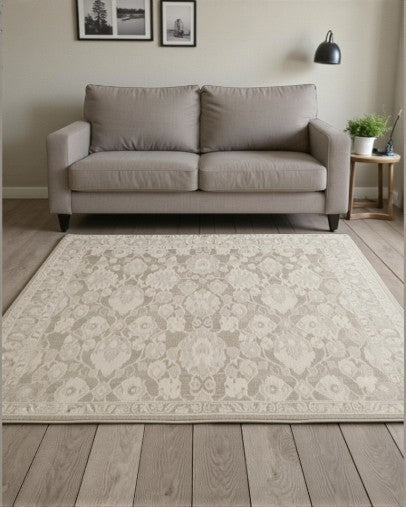 Vintage Ivory Mocha Area Rug – 10' × 13' – Classic Woven Design - Yalz Store