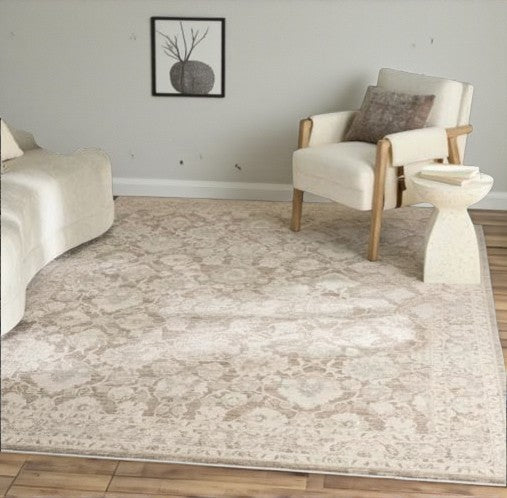 Vintage Ivory Mocha Area Rug – 10' × 13' – Classic Woven Design - Yalz Store