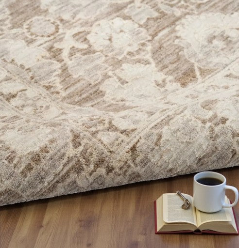 Vintage Ivory Mocha Area Rug – 10' × 13' – Classic Woven Design - Yalz Store