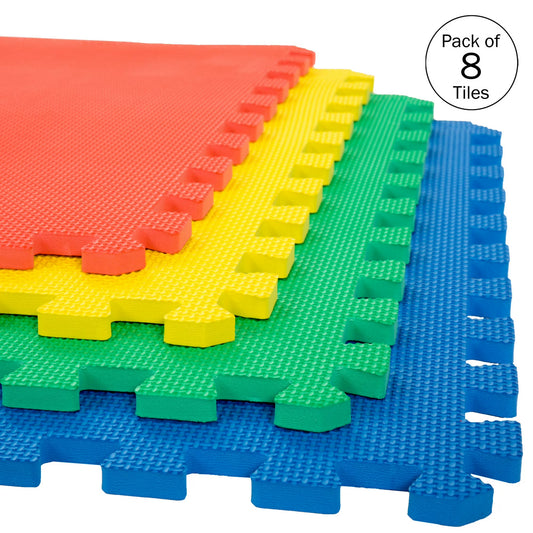 Interlocking Floor Mats 8-Piece Nontoxic Exercis -e Mat or Play Mat for Toddlers, Babies or Kids - Foam Padding for Home Gym by Stalwart (Multicolor)