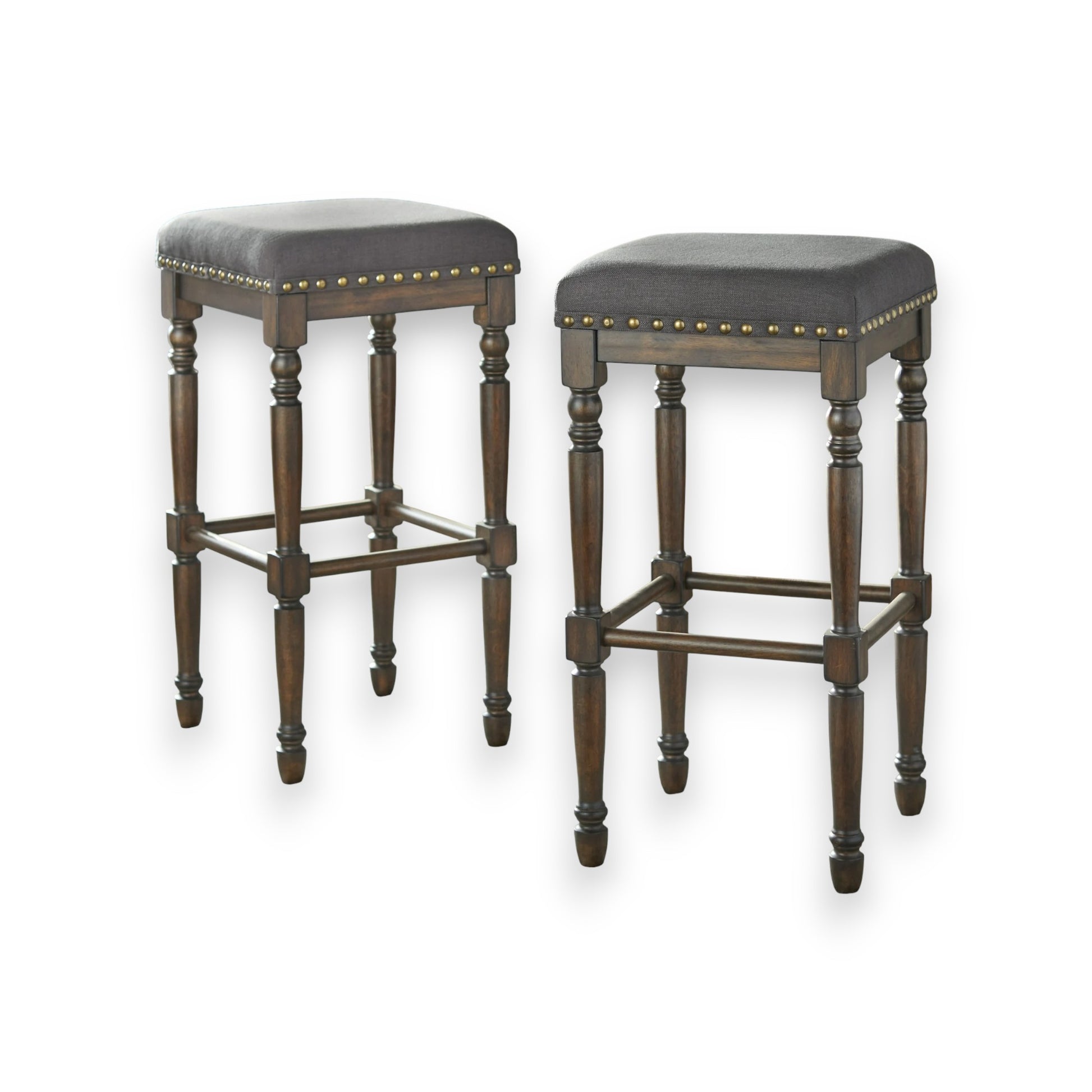 Lifestorey Set of 1 Grafton 30" Bar Height Barstool Charcoal Gray: Rustic-Brown Finish, Nailhead Trim - Yalz Store