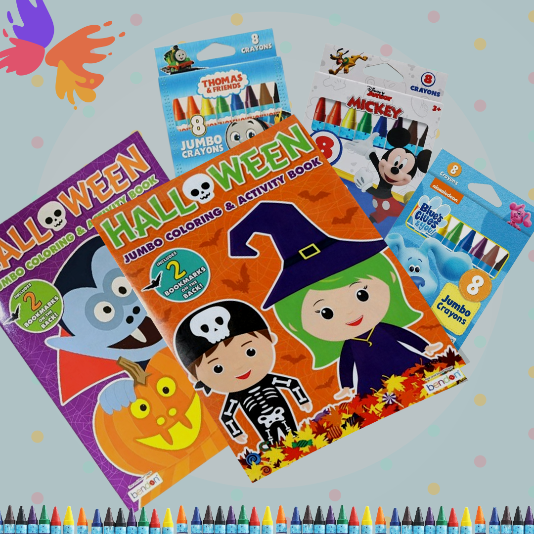 Halloween Coloring Books and Crayons Set for Kids – 2 Jumbo Activity Books with 8-Count Jumbo Crayons – Fun Holiday Bundle for Ages 3 and Up