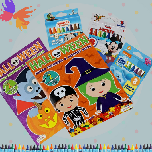 Halloween Coloring Books and Crayons Set for Kids – 2 Jumbo Activity Books with 8-Count Jumbo Crayons – Fun Holiday Bundle for Ages 3 and Up