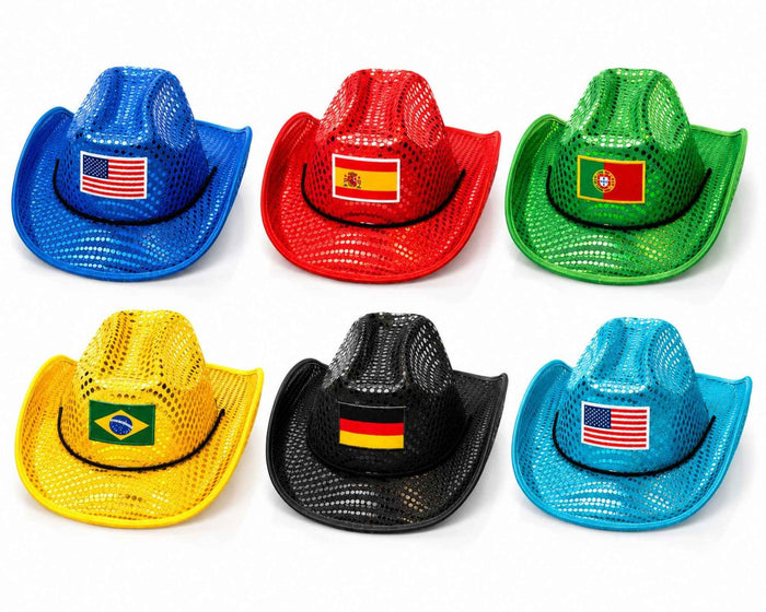 World Cup 2026 Glitter Cowboy Hat with Country Flag – Party Fan Hat