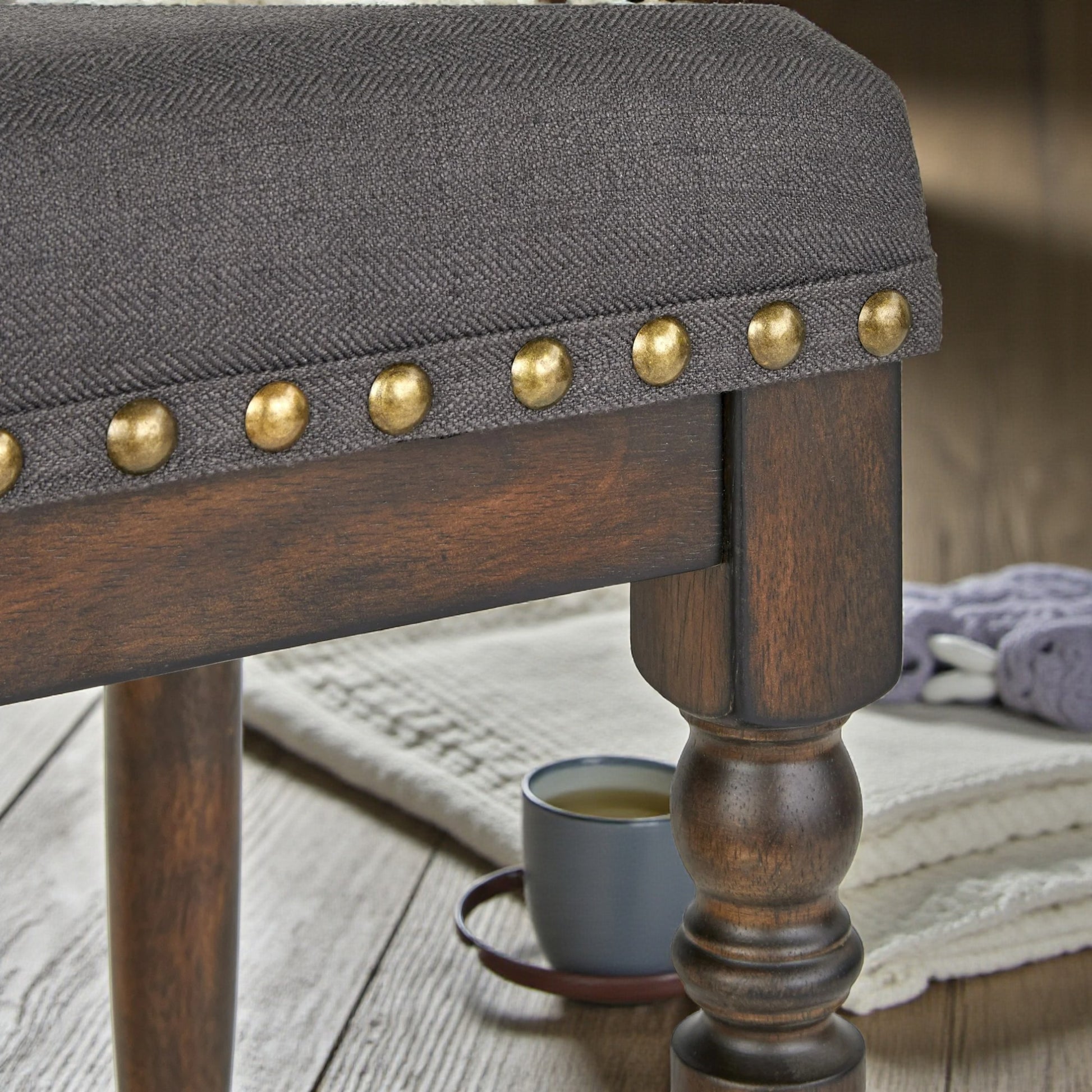 Lifestorey Set of 1 Grafton 30" Bar Height Barstool Charcoal Gray: Rustic-Brown Finish, Nailhead Trim - Yalz Store