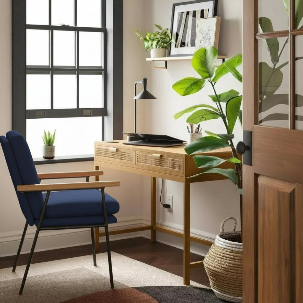 Better Homes & Gardens Springwood Caning Desk, Light Honey Finish - Yalz Store