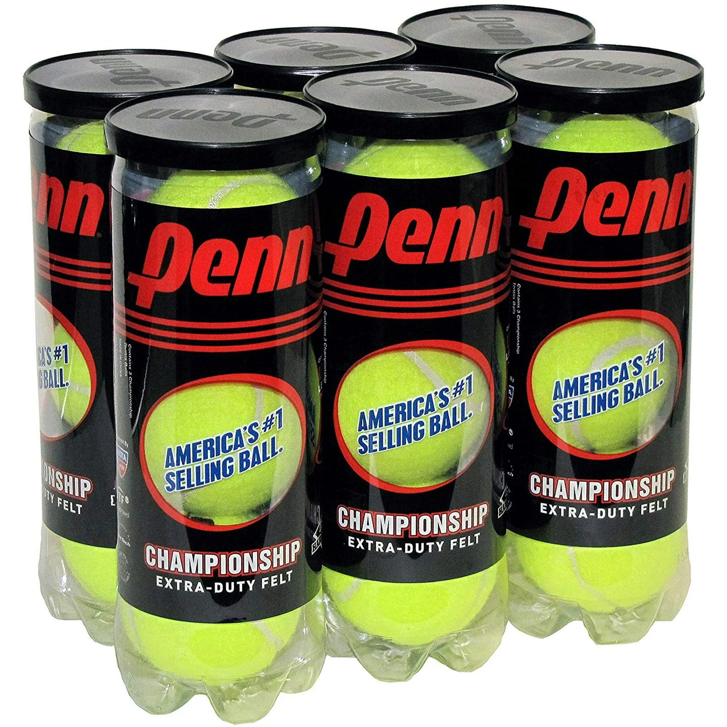 Penn Championship Extra Duty Felt Tennis Balls - 6 Cans, 18 Balls, Yellow