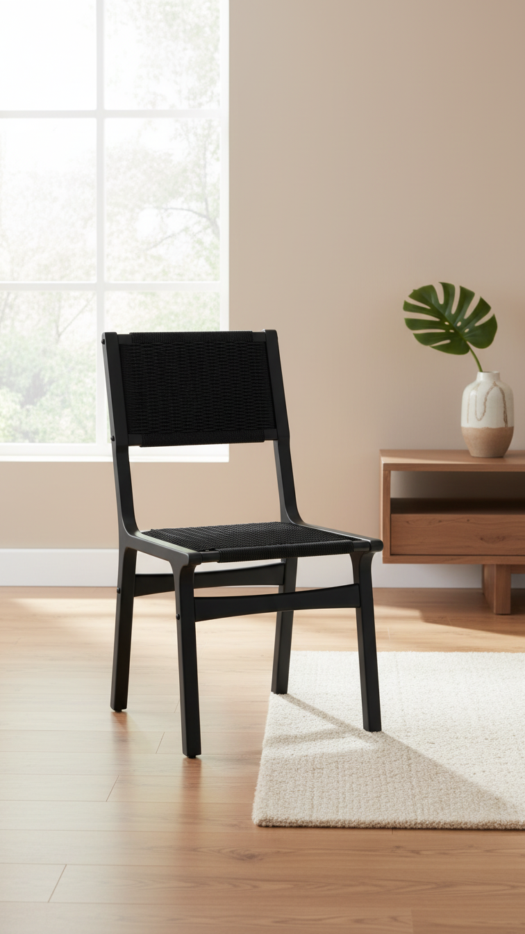 Ceylon Woven Dining Chair, Wooden Frame Armless Accent Chair for Kitchen - Yalz Store