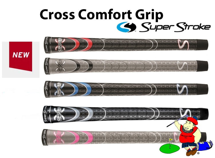 SuperStroke Cross Comfort Golf Club Grip, Gray/Black (Midsize) | Soft & Tacky Polyurethane That Boosts Traction | X-style Surface & Non-Slip | Swing Faster & Square the Clubface More Naturally