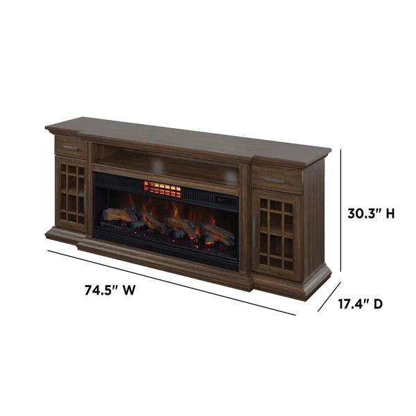 wooden electric fireplace TV stand with storage cabinets and realistic flame display