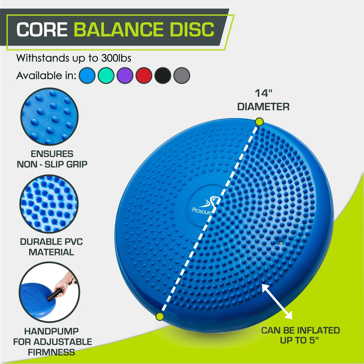 ProsourceFit Core Balance Disc Trainer, 14â€ Diameter with Pump for Improving Posture, Fitness, Stability, Blue