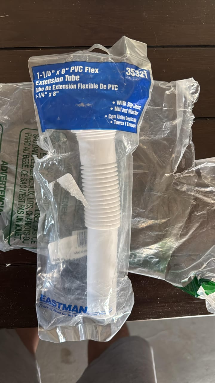 1-1/4" x 8" Flexible PVC Extension Tube with Slip-Joint, Nut, and Washer - White