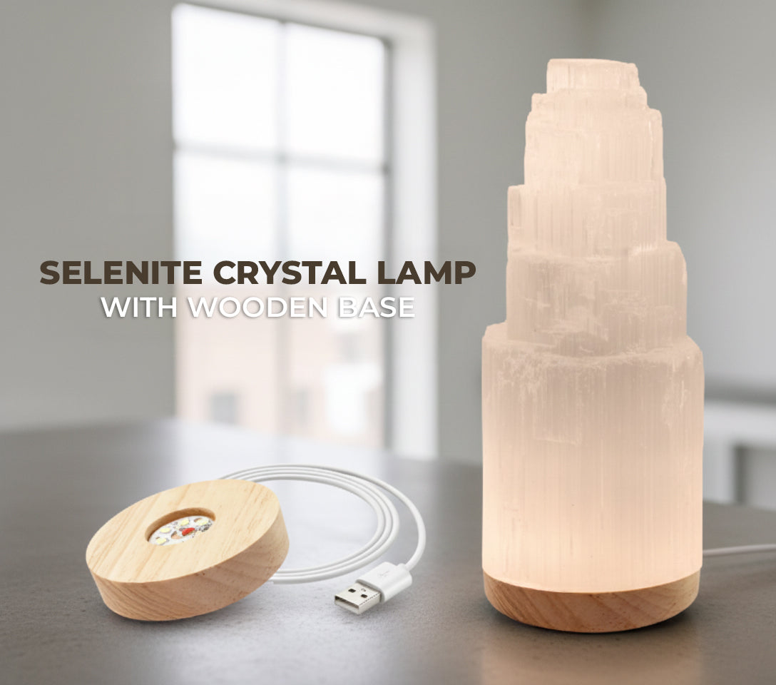 Healing Selenite Crystal Lamp – Hand-Carved Moroccan Stone Light with Dimmer for Energy Cleansing & Home Decor - Yalz Store