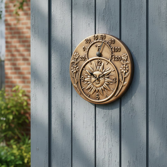 Outdoor Wall Clock and Thermometer – Terra-Cotta / Antique Gold Finish - Yalz Store