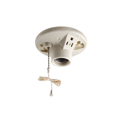 Heavy-Duty Porcelain Lampholder with Integrated Power Outlet & Pull Chain - Yalz Store