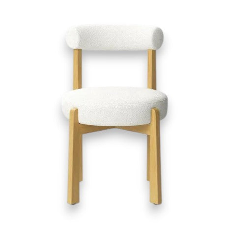 Sculptural Cream Boucle Dining Chair with Wooden Frame – Modern Curved Back - Yalz Store