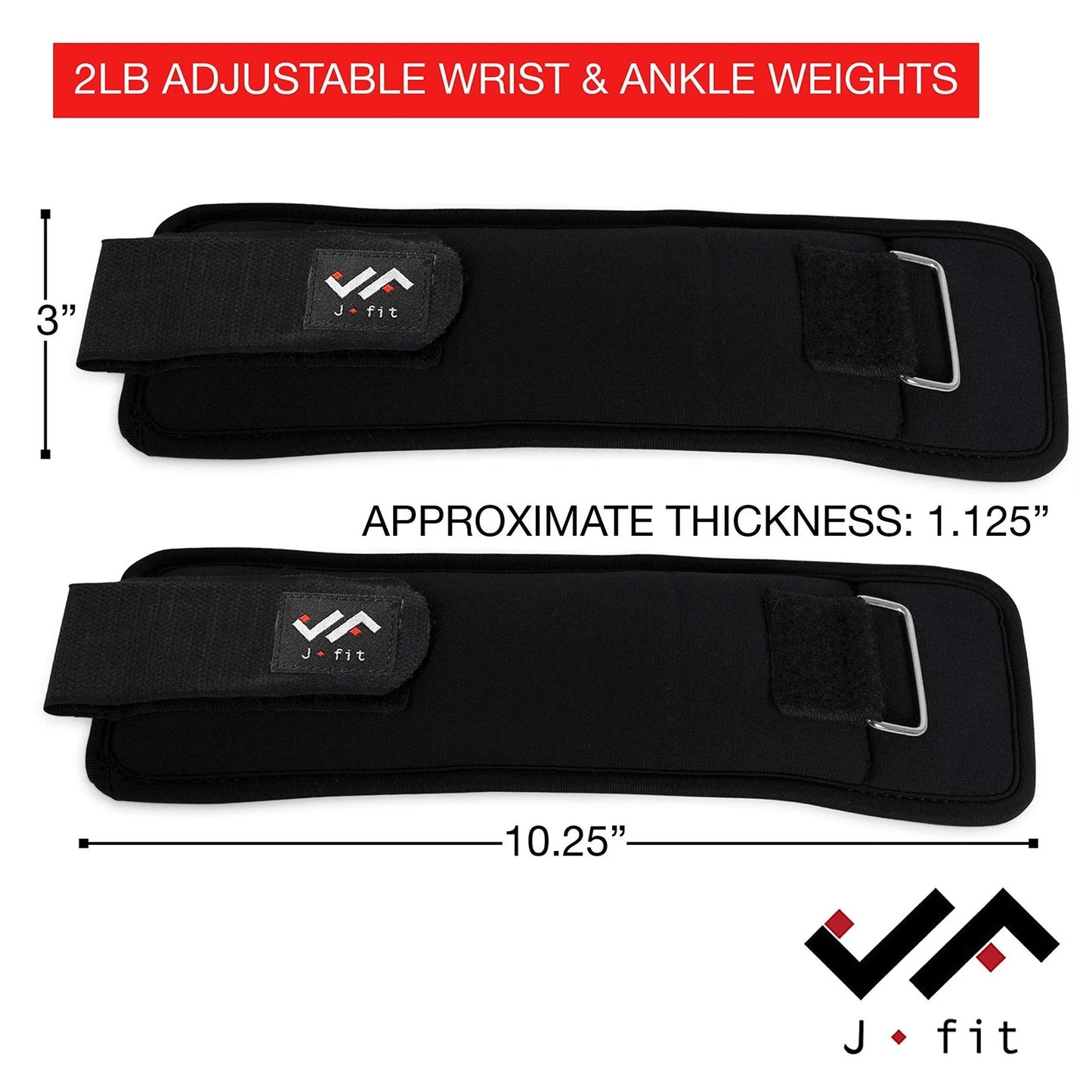 JFIT Wrist Straps for Fitness, 2 LB Pair - Medium/Large Adjustable