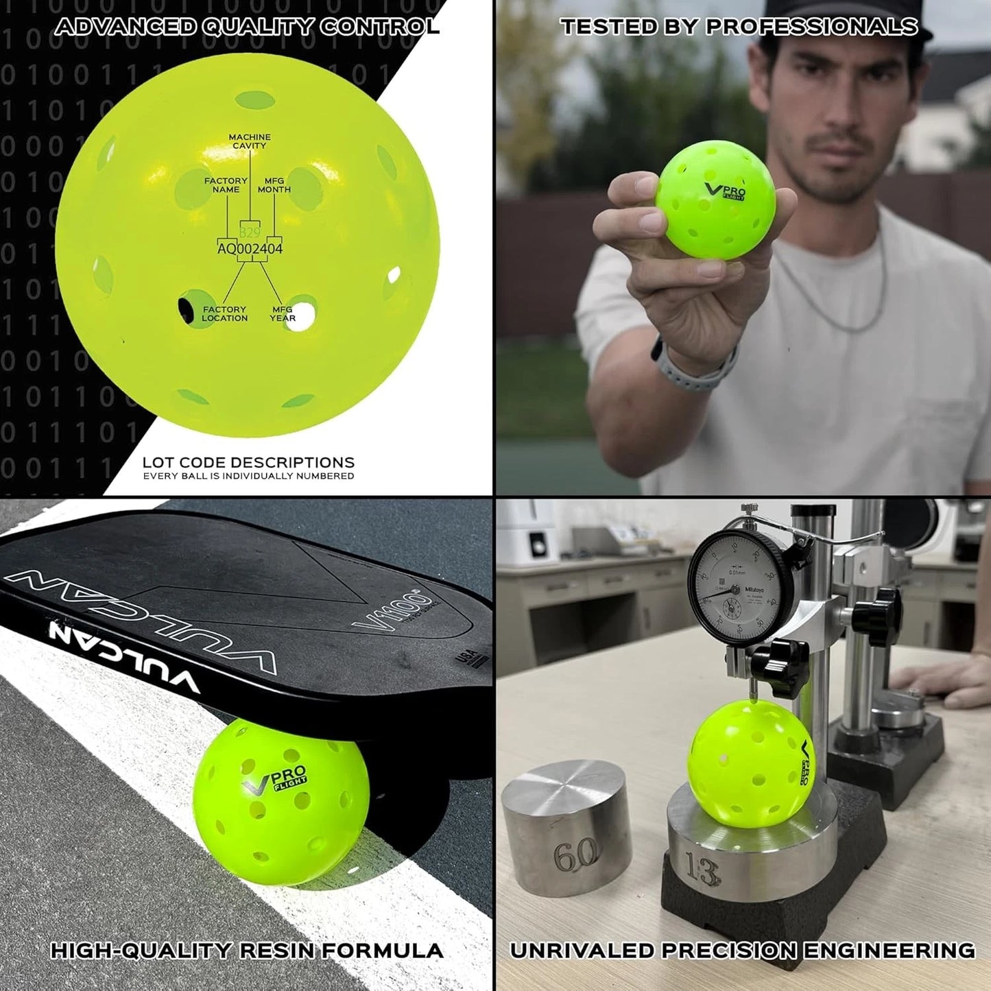 Vulcan | VPRO Flight Outdoor Pickleball | Official Ball of The PPA Tour & MLP | Hi-Vis Yellow | 6 Pack