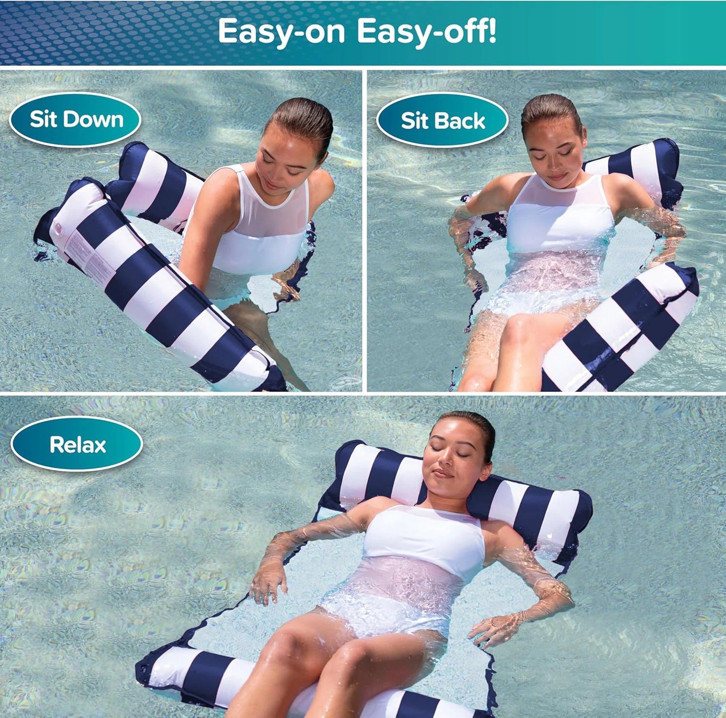 Aqua Original 4-in-1 Monterey Hammock Pool Float & Water Hammock â€“ Multi-Purpose, Inflatable Pool Floats for Adults â€“ Patented Thick, Non-Stick PVC Material â€“ Navy