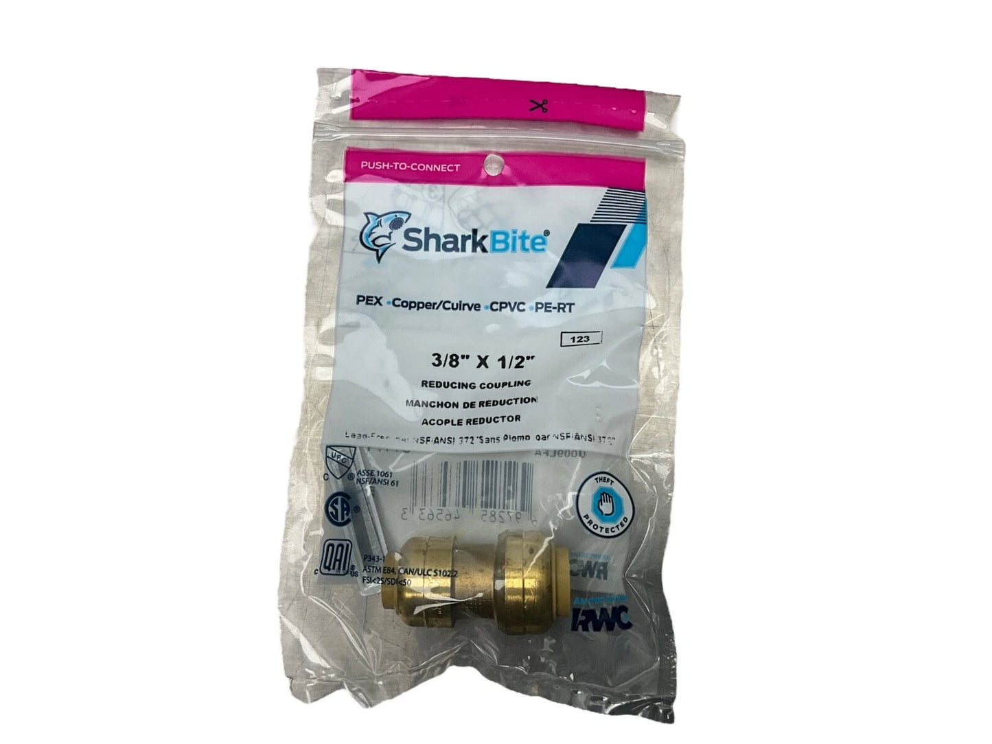 Heavy-Duty Brass Push-to-Connect Reducing Coupling - 1/2" x 3/8" Plumbing Adapter for Copper, PEX, and CPVC Pipe