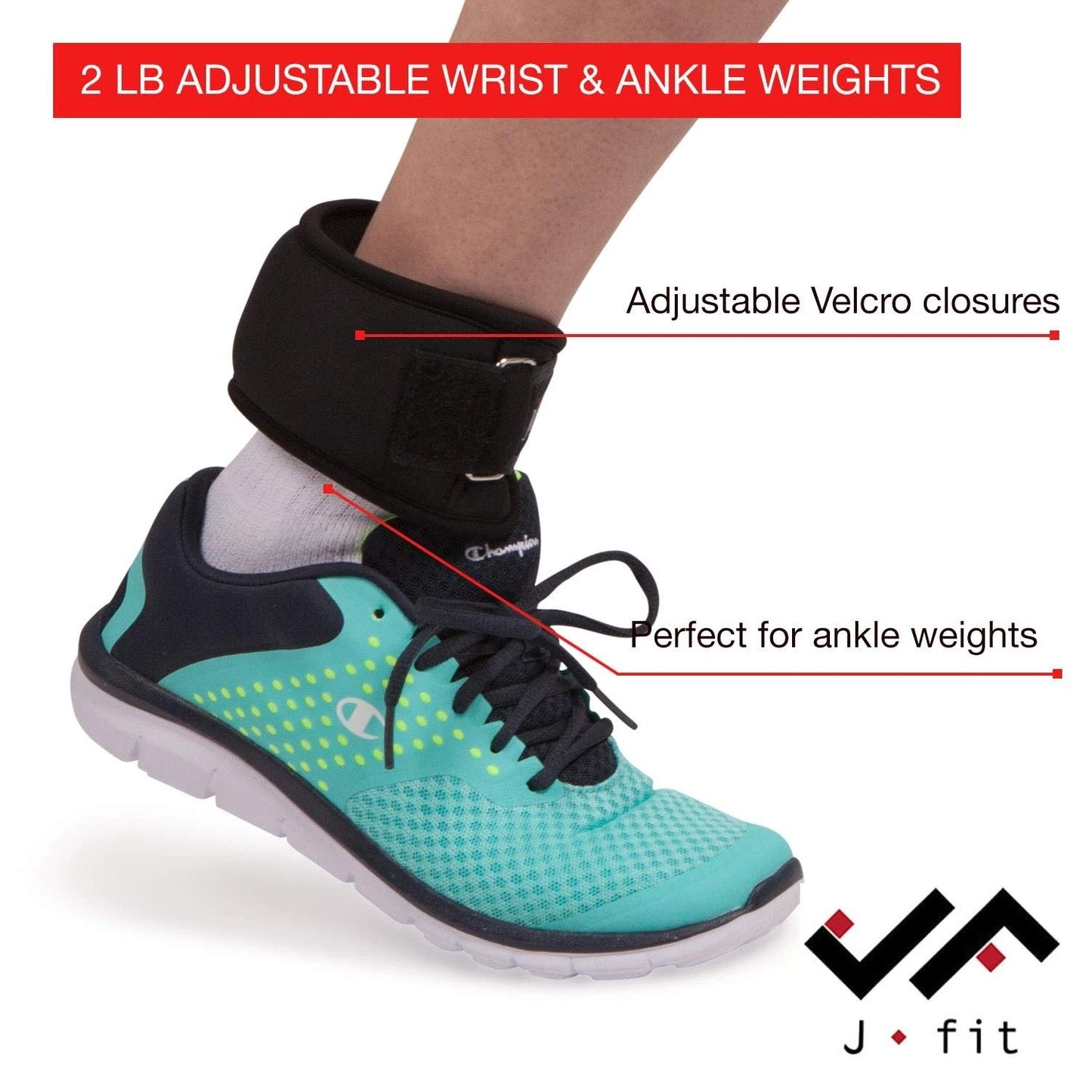 JFIT Wrist Straps for Fitness, 2 LB Pair - Medium/Large Adjustable