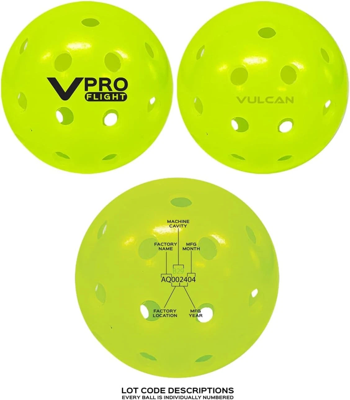 Vulcan | VPRO Flight Outdoor Pickleball | Official Ball of The PPA Tour & MLP | Hi-Vis Yellow | 6 Pack