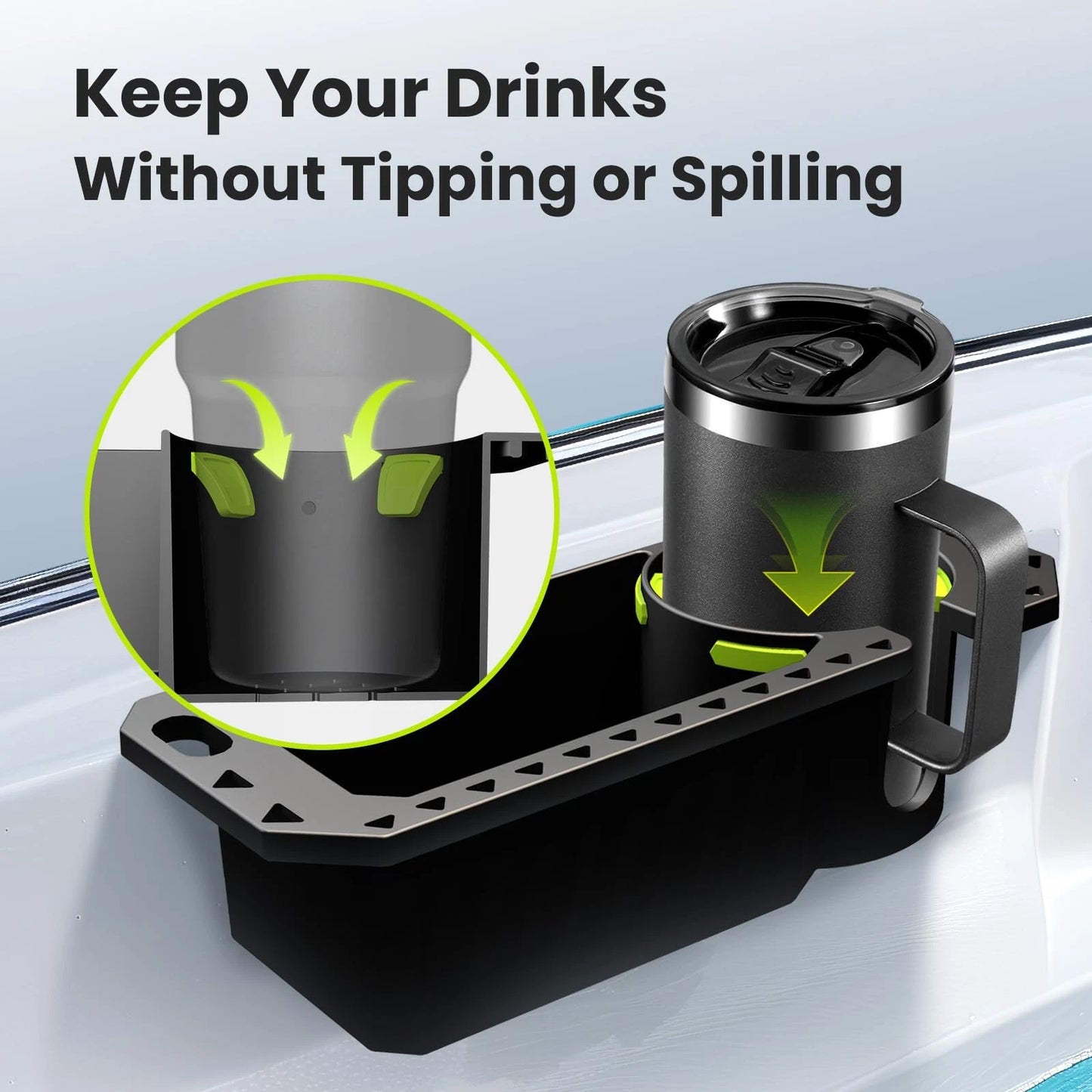 Boat Cup Holder with Rubber Tab, Boat Accessories Boat Storage Organizer Holder Caddy Universal Fit for Jon Boat Bass Boat Marine Kayak Pontoon Canoe, Drill or Adhesive 2 Ways Installation(Black,2PCS)