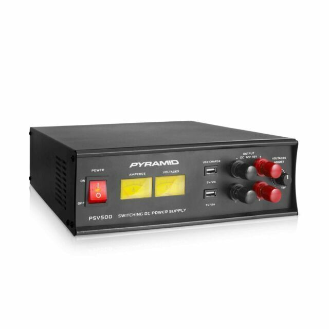 Pyramid PSV500 Universal Compact 50 Amp Adjustable 12 to 15 Volts Output Home Bench Power Converter Supply, with 2 USB Ports and Overload Protection