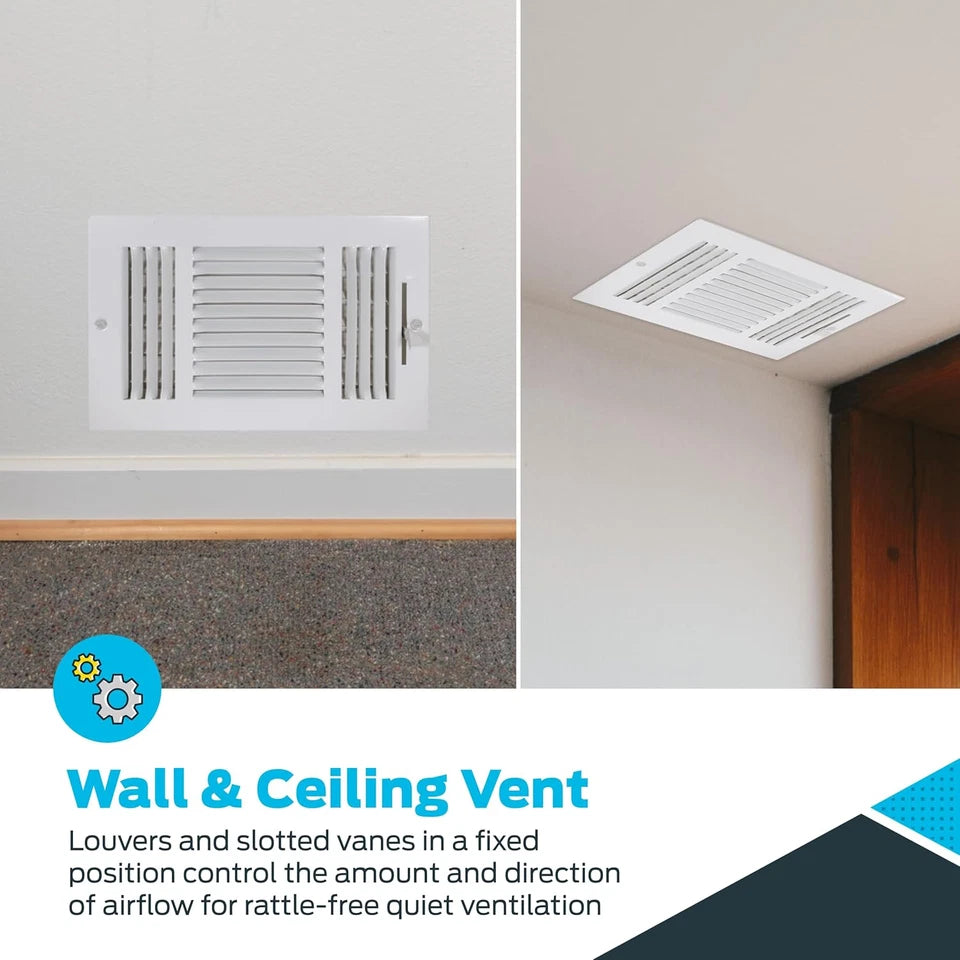 Three-Way Wall/Ceiling Air Vent Register Cover – 10" x 6" (White) - Yalz Store