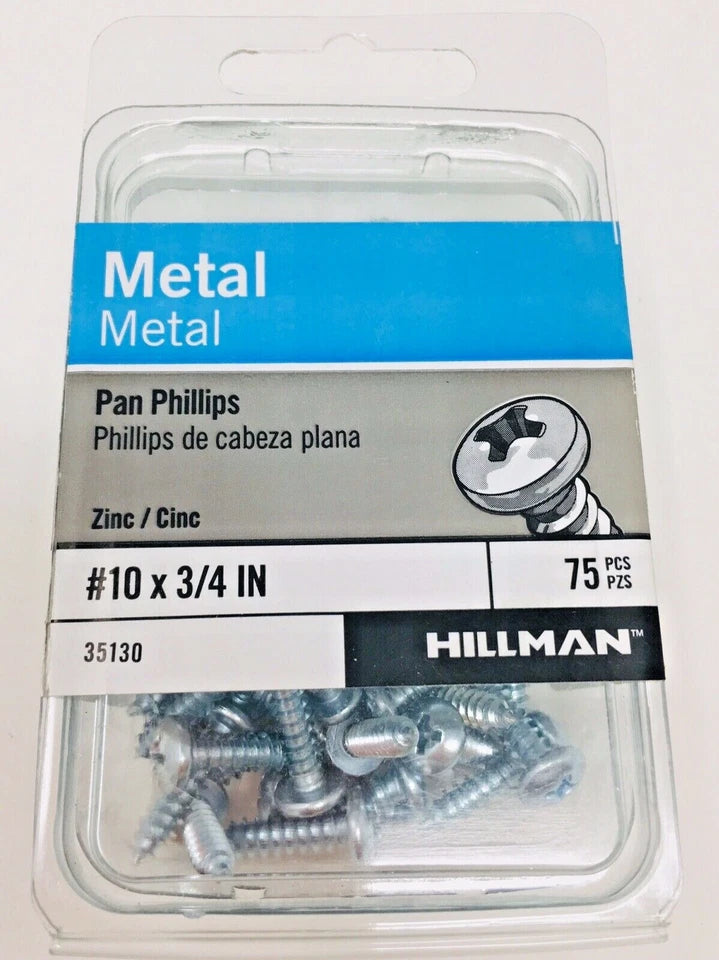 #10 x 3/4" Zinc-Plated Pan Head Phillips Drive Sheet Metal Screws - 75 Pack
