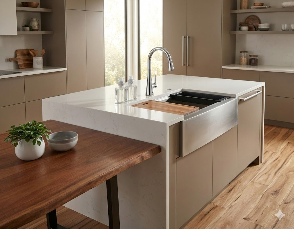 5-Piece Kitchen and Dining Bundle – Kitchen Sink, Pull-Down Faucet, Mahogany Dining Table, Hickory Flooring, Hand Soap - Yalz Store